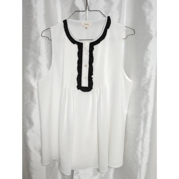 LOVELY Freeway lace shirred pearl button BLOUSE black white - Picture 1 of 3